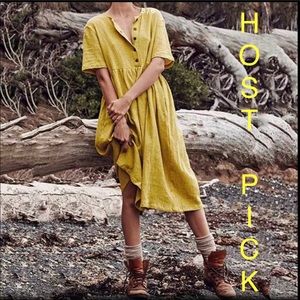 Casual button down midi dress mustered yellow